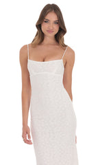 Textured Floral Maxi Dress in White