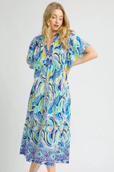 Image of Umgee Printed Short Sleeve Tiered Midi Dress | Queeble.shop