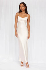 The Samara Satin Maxi Dress Pearl