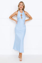 Impeccable Halter Satin Maxi Dress Blue
