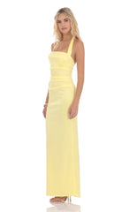 Satin Halter Maxi Dress in Yellow