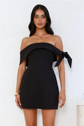 Seashell Dream Off Shoulder Mini Dress Black