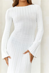 Creating Icons Ribbed Long Sleeve Midi Dress Cream