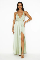 Capture Attention Satin Maxi Dress Sage
