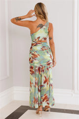Reward Me One Shoulder Mesh Maxi Dress Green