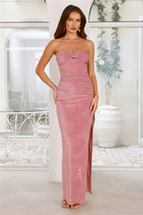 Chic Nightlife Velvet Strapless Maxi Dress Rose