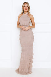 Bedazzled Babe Halter Maxi Dress Champagne