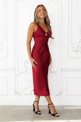 Dreamscape Diaries Satin Midi Dress Red