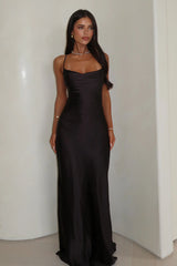 Starlette Cowl Neck Satin Maxi Dress - Black