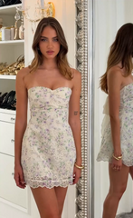 Eyelet Floral Strapless Dress in Ivory