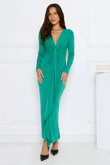 Golden Mirage Long Sleeve Maxi Dress Green