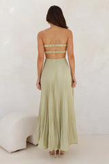 Frosted Berry Strapless Pleated Maxi Dress Lime