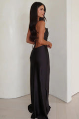Starlette Cowl Neck Satin Maxi Dress - Black