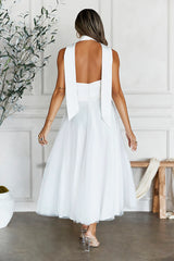 Highest Level Satin Tulle Midi Dress White