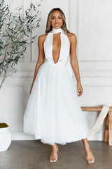 Highest Level Satin Tulle Midi Dress White