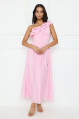 Pastel Dream One Shoulder Maxi Dress Pink