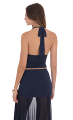 Cowl Neck Halter Top in Navy