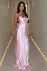 Starlette Cowl Neck Satin Maxi Dress - Pink