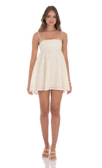 Floral Sequin Babydoll Dress in Cream