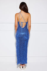 Shining Like Daylight Sequin One Shoulder Maxi Dress Blue