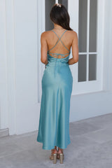Jet-Setter Satin Midi Dress Teal