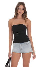 Strapless Buckle Top in Black