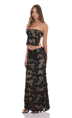 Textured Lace Maxi Skirt in Black