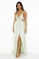Capture Attention Satin Maxi Dress Sage