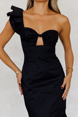Essence Of Class One Shoulder Midi Dress Black
