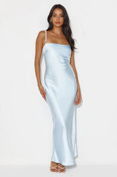 Mermaid Dreams Satin Maxi Dress Light Blue