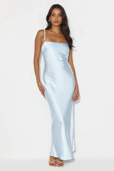 Mermaid Dreams Satin Maxi Dress Light Blue