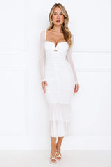 Dreamy Collection Mesh Long Sleeve Maxi Dress White