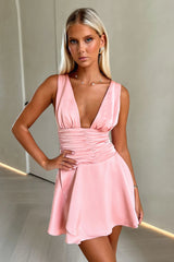 Jane Satin Mini Dress - Baby Pink