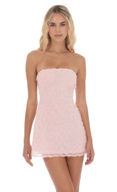Rosette Strapless Dress in Pastel Pink