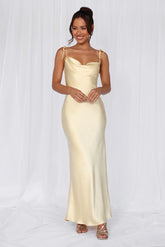 The Penelope Cowl Satin Maxi Dress Yellow