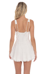 Chevron Double Bows Ruffle Dress in White