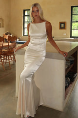 Margot High-Neck Satin Maxi Dress - Yellow