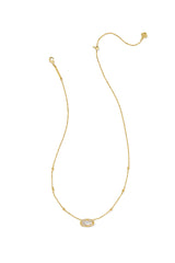 Elisa Lattice Frame Gold Short Pendant Necklace Ivory Mother Of Pearl