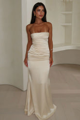 Ophelia Strapless Embellished Satin Maxi Dress - Champagne