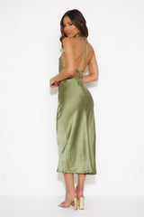 Mood For Luxe Satin Maxi Dress Green