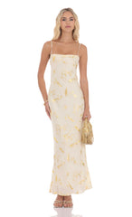 Butterfly Foiled Open Back Maxi Dress in Cream