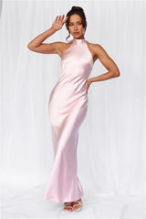 The Cleo Halter Satin Maxi Dress Pink
