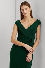 Polo Ralph Lauren V Yaka Kruvaze Maxi Abiye Elbise-Libas Trendy Fashion Store