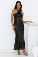 Star Shine Halter Sequin Maxi Dress Black