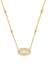 Elisa Lattice Frame Gold Short Pendant Necklace Ivory Mother Of Pearl