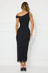 Lost In The Music Mesh Off Shoulder Midi Dress Black