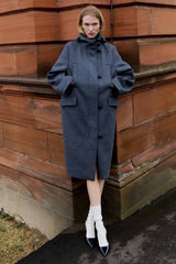 Semicouture Geniş Kesim Kapüşonlu Yün Kaban