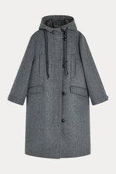 Semicouture Geniş Kesim Kapüşonlu Yün Kaban