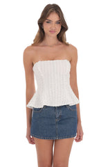Floral Strapless Peplum Top in White