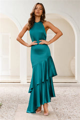 DEAR EMILIA Natural Confidence Satin Maxi Dress Forest Green
